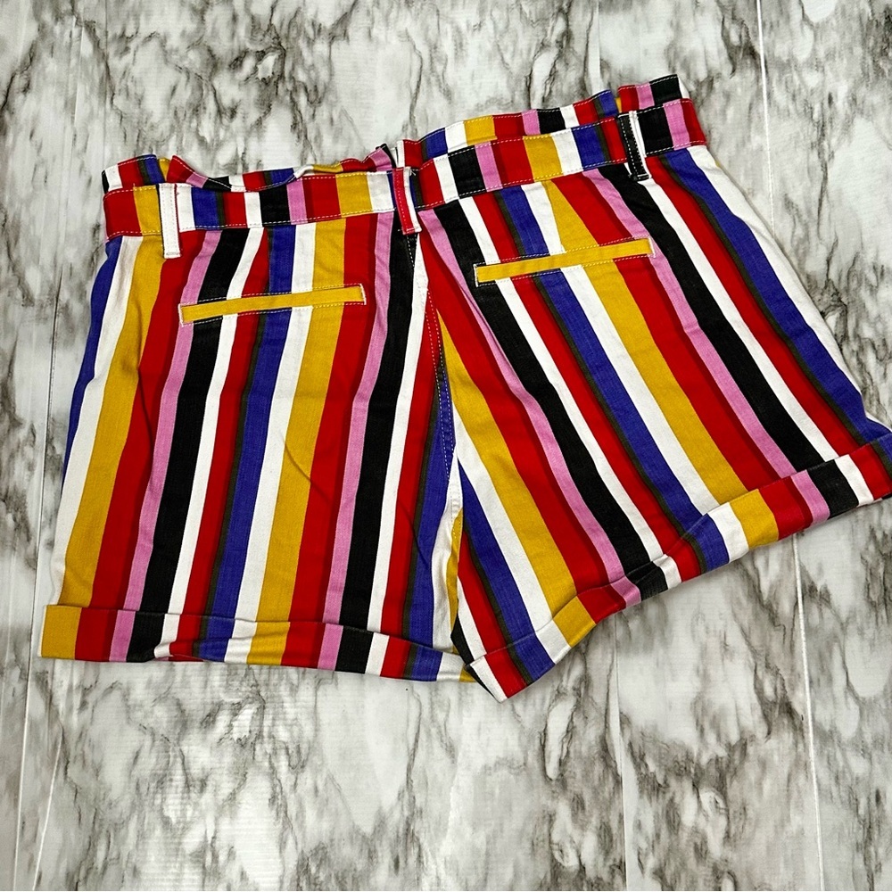 Express Womens Sz 18 Bold Multi Color Striped Extreme High Rise Shortie Shorts - Picture 5 of 7